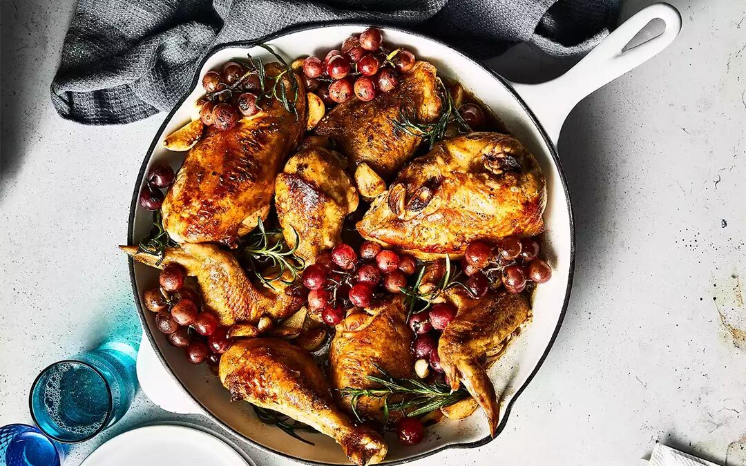 Pan-Roasted Chicken with Grapes, Garlic and Rosemary