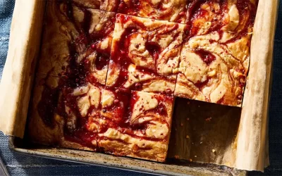 White Chocolate & Raspberry Blondies with Pink Peppercorn