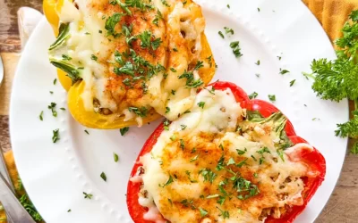 Spanish Stuffed Peppers with Garlic Bread and Cheese